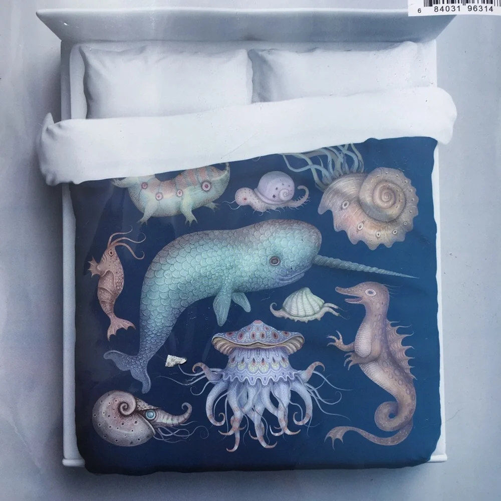 Sharp Shirter Duvet Cover Queen Sea Creatures Polyester Ocean Life 88” x 88” New